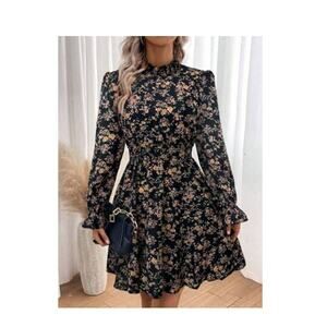 BLACK WOMEN'S LONG SLEEVE FLOWERY DRESS SIZE SMALL